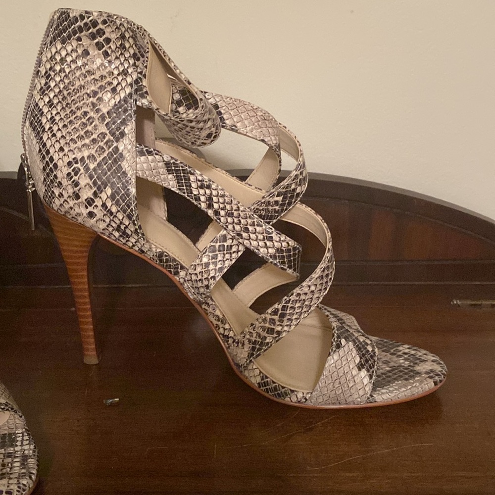 Beautiful Calvin Klein Strappy Sandals, snake skin, Size 10.